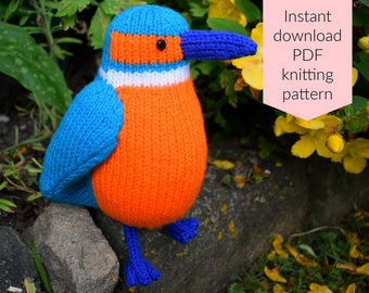 Kenneth the kingfisher knitting pattern PDF instant download (knitted amigurumi toy / bird / softie / animal / wildlife)