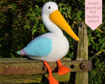 Peggy the pelican knitting pattern PDF instant download (amigurumi toy / softie / tropical / animal)