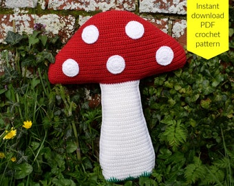 Crochet pattern (English / UK terms) - Tubby Toadstool cushion pillow toy PDF instant download (mushroom / cute / forest / woodland)