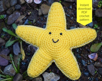 Crochet pattern (English / UK terms - Eric the Starfish amigurumi  toy PDF instant download (animal / seaside / beach / softie / nursery)
