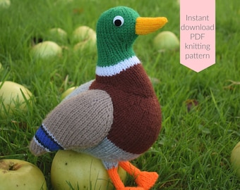 Modèle de tricot Malcolm le canard colvert au format PDF à téléchargement immédiat (jouet amigurumi tricoté / oiseau / peluche / animal / mignon / décoration de chambre d'enfant)