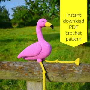 Crochet pattern (English/UK terms) - Fabio flamingo amigurumi toy PDF instant download (bird / pink / tropical / animal / softie / nursery)