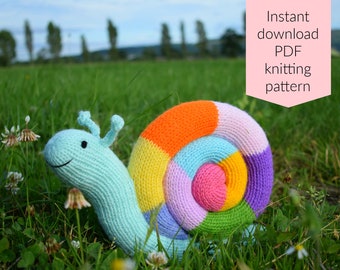 Jimmy Snail knitting pattern PDF instant download (knitted amigurumi toy / softie / nursery decor / rainbow / animal / woodland)