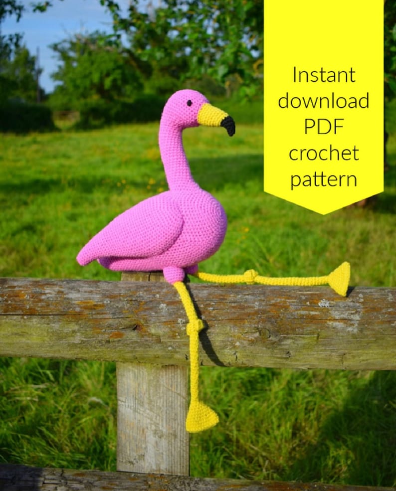 Crochet pattern English/UK terms Fabio flamingo amigurumi toy PDF instant download bird / pink / tropical / animal / softie / nursery image 1