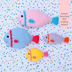 Fishy Friends knitting pattern PDF instant download (knitted amigurumi toy / pet / sea / softie / animal / marine / cute / nursery decor)