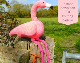 Felipe Flamingo knitting pattern PDF instant download (knitted amigurumi toy / bird / pink / tropical / animal / softie / nursery decor)