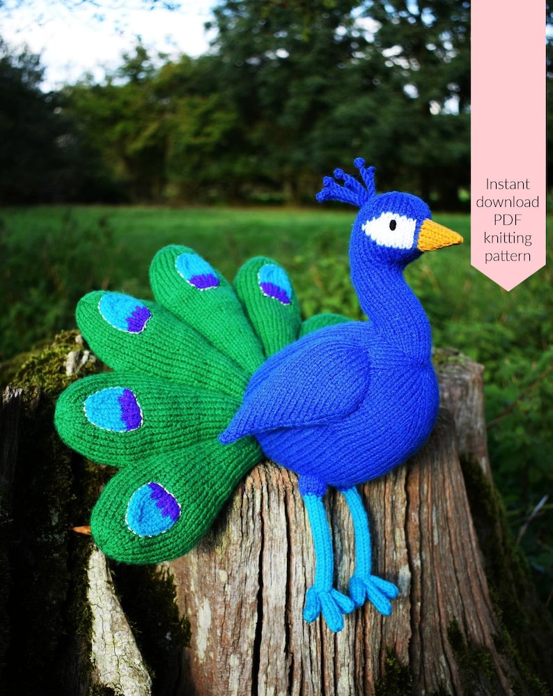 Norman the peacock knitting pattern PDF instant download knitted amigurumi toy / bird / softie / animal image 1