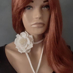 Handmade crochet flower choker for women, Wedding Accessories, Crochet rose bracelet, Necklace Crochet, Bridesmaid Necklace, Neck Rosette
