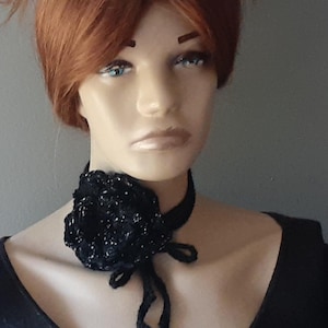 Gothic crochet Flower choker for women, Knitted Cotton Rose Tie Necklace, Hair Neck Hand belt Accessories, Victorian Style Lace Necklace