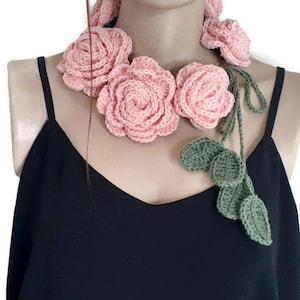 Crochet Necklace Flower Scarf Autumn Accessory Winter - Etsy