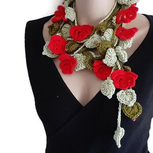 Crochet Lariat Necklace Jewelry Crochet Rose Lariat Scarf - Etsy