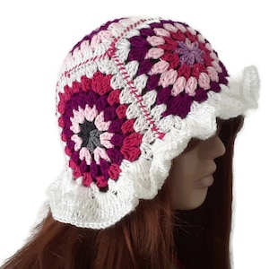 Flower Crochet Bucket Hat, Granny square hat, Crochet sun hat, Patchwork hippie hat, Hair Accessories, retro style, Boho Hat, Afghan Crochet