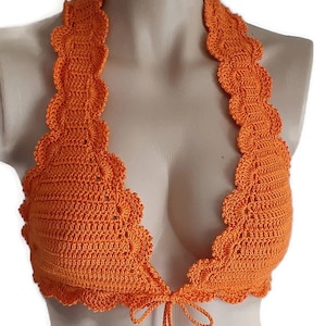 crochet Top, Festival crop Top, Festival Bralette, Summer Orange Top, Crochet Halter Top, Festival Clothing, Crochet Bikini, Woman Top