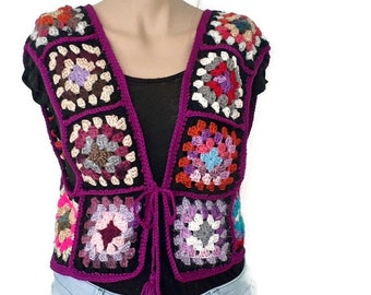 Crochet vest for women, Crochet Square Granny vest, Colorful waistcoat, Boho Festival top, Knit vest, Patchwork hippie Vest, Crochet Top