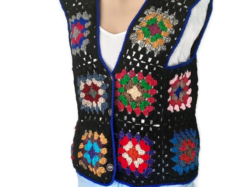 Patchwork Colored Granny Square Vest Retro Clothing Hippie - Etsy