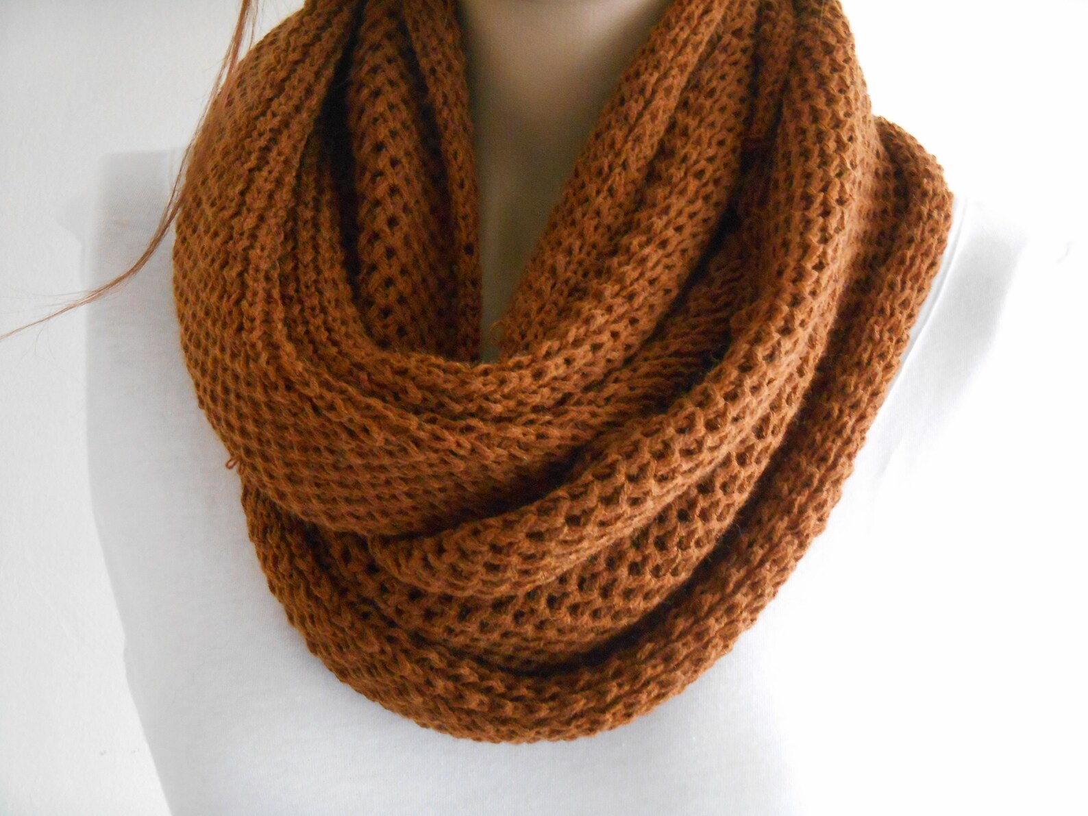 Brown Men Scarf Knit Unisex Winter Scarf Infinity Chunky Etsy