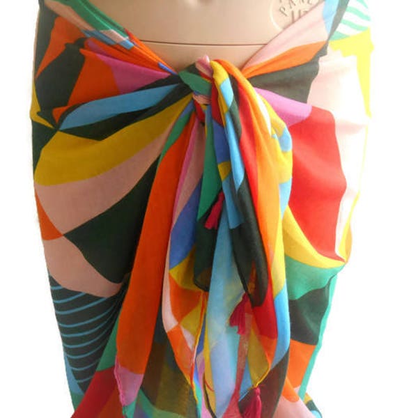 Rainbow Sarong, Beach Cover, Swimwear Cover, Swimwear, Rainbow Pareo, Cotton Sarong, Beach Sarong, Women Scarf, Pool Cover, Wide Sarong