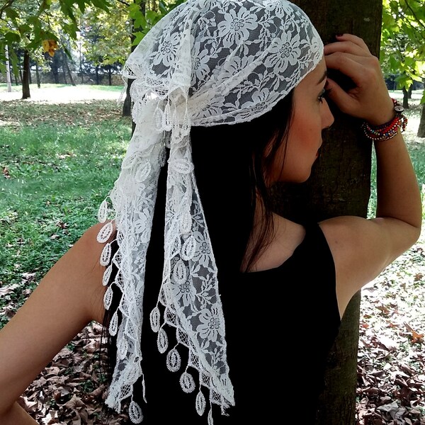 White lace scarf, Summer lace scarf, Lace scarf, Women Scarf, White Headband, Lace Hair band, Lace turban, Festival Scarf, Lace wrap