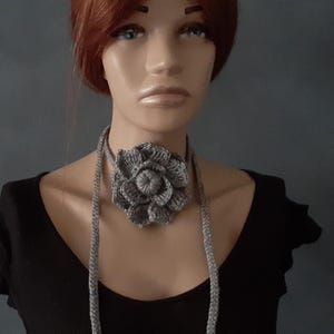 Grey Handmade Crochet Choker, Christmas gift Women, Neck Accessory, Grey Neck Tie, Crochet Choher, Knit Choker, Crochet Flower Necklace