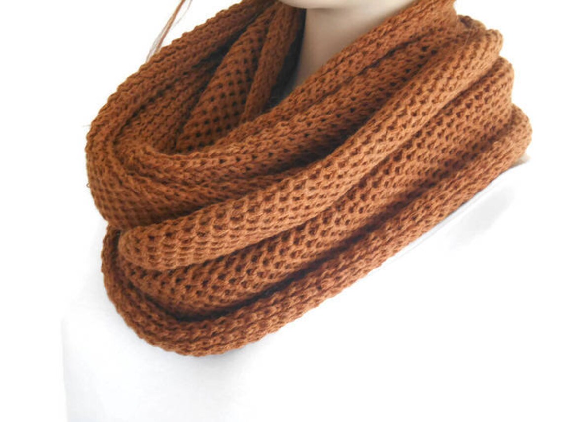 Brown Men Scarf Knit Unisex Winter Scarf Infinity Chunky Etsy