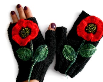 Flower Knit Gloves, Fingerless Gloves Women, Arm warmers, Unique gloves, Boho gloves, Winter accessories, mothers day gift