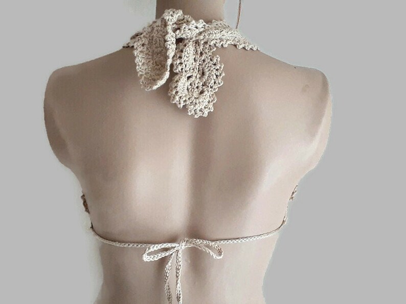 Beige Crochet Bikini Cross Wrap Top Halter Bikini Top Etsy