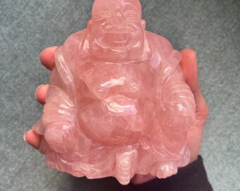 Large Rose Quartz Happy Buddha/ 1.8 LBS - Origin - Madagascar // Hand carved Crystal // Home Display Piece // Universal Stone of love