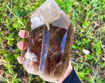 Stunning Smoky Quartz Generator Twin Tower - weighs 3.5 Lbs- Crystal Point - Zen home decor - rainbows inside!