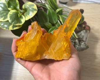 Large Orange Aura Quartz Crystal Cluster // 262 grams - 0.57LBS  // Natural Energy Mineral / Home Decor Reiki -