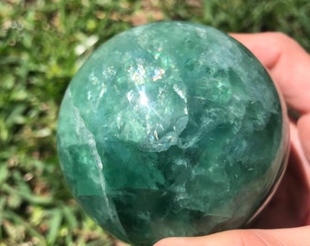 1.3 LB Green Fluorite Sphere Crystal with Stand Included // Display Piece, Stone of Intuition / beautiful home decor / size 65 mm!