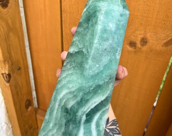 Giant Green Banded Fluorite Tower weighs 6.78 lBS! Crystal ! XL Generator Display Piece, Stone of Intuition / beautiful home decor /