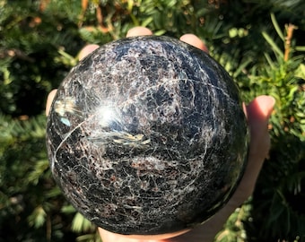 3 lbs Large Astrophyllite Sparkling Sphere  // weighs 1414 grams!  XL Display Piece, Stone of Intuition / home decor