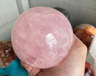 Large Rose Quartz Sphere with wooden stand / Origin - Madagascar // XL Crystal Ball // Home Display Piece // Universal Stone of love