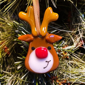 Decoraciones de reno Rudolph de Navidad de vidrio fundido, adornos de árbol de Navidad de nariz roja, diversión peculiar imagen 1