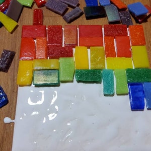 Rainbow garden coasters mosaic kit. Workshop in a box. 2 or 4. Homemade. Garden decor. Lockdown, pride, chakra. Colourful gift. image 2