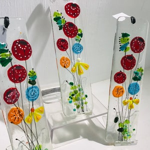 Fused Glass Folk Wild Flower Suncatcher, Bright Colourful Gift, Mothers Day, Handmade