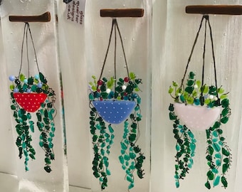 Fused Glass Suncatcher, Hanging Basket in 3 different colour options. Handmade Glass Gift, Mothers Day gift, Birthday Gift