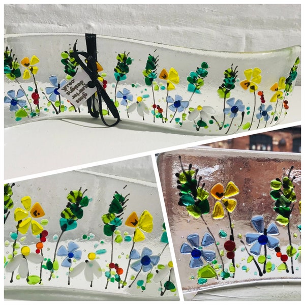 Handmade Fused Glass Spring Flower Daffodil Suncatcher Candle Screen, Spring Flowers, Birthday Gift, Mothers Day gift