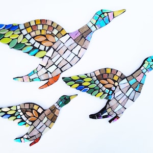 3 flying ducks mosaic KIT. Beginners. Experienced. No cutting. Home made. Wall art. Craft kit. Mosaic kit. Bird lover. Retro decor. image 1