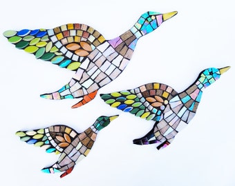 3 flying ducks mosaic KIT. Beginners. Experienced. No cutting. Home made. Wall art. Craft kit. Mosaic kit. Bird lover. Retro decor.