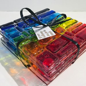 Fused Glass Chakra Rainbow Glass Coasters, Colourful Glass, Quirky Gift.