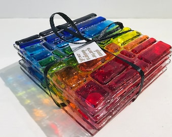 Fused Glass Chakra Rainbow Glass Coasters, Colourful Glass, Quirky Gift.