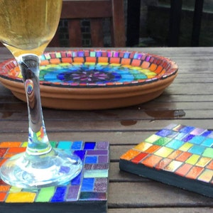 Rainbow garden coasters mosaic kit. Workshop in a box. 2 or 4. Homemade. Garden decor. Lockdown, pride, chakra. Colourful gift. image 3