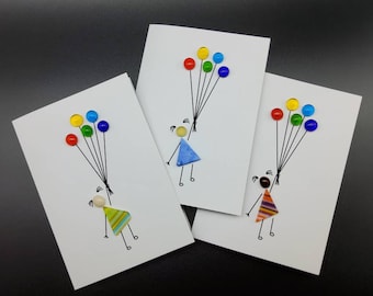 Fused glass Greetings Card, Rainbow Balloons, Birthday Card, Teacher Card, Get Well Card. Bright Colourful, recycled, lockdown,skin tones.