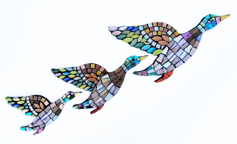 3 flying ducks mosaic KIT. Beginners. Experienced. No cutting. Home made. Wall art. Craft kit. Mosaic kit. Bird lover. Retro decor. image 2