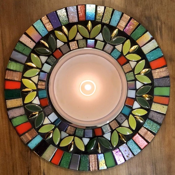 Mosaic mirror/candle plate kit. Craft kit. Suitable for beginners. Home decor.