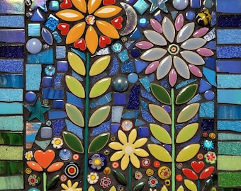 Folkart flower mosaic kit. Suitable for beginners. No cutting. Craft kit. Crafty gift.