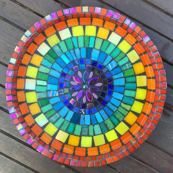 Rainbow birdbath mosaic kit. Workshop in a box. Rainbow, lockdown, pride, chakra. Homemade. Colourful gift. Garden decor Glass anniversary.