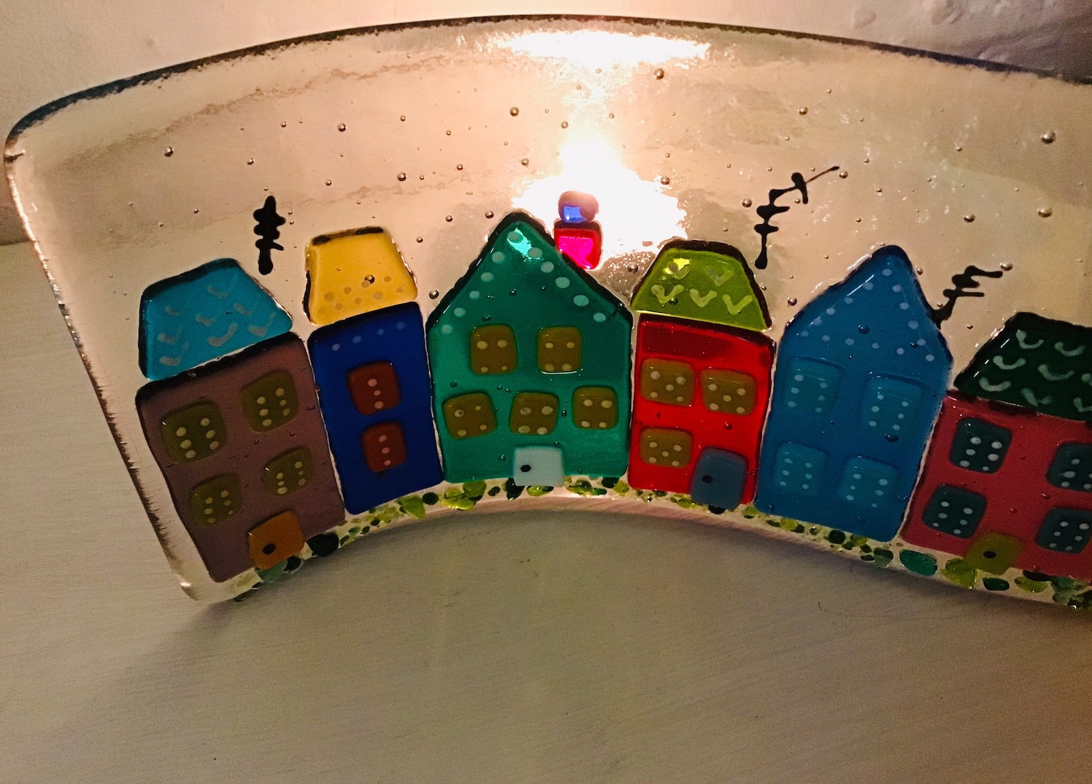 Fused Glass Quirky Houses Curve Colourful Suncatcher or Etsy UK