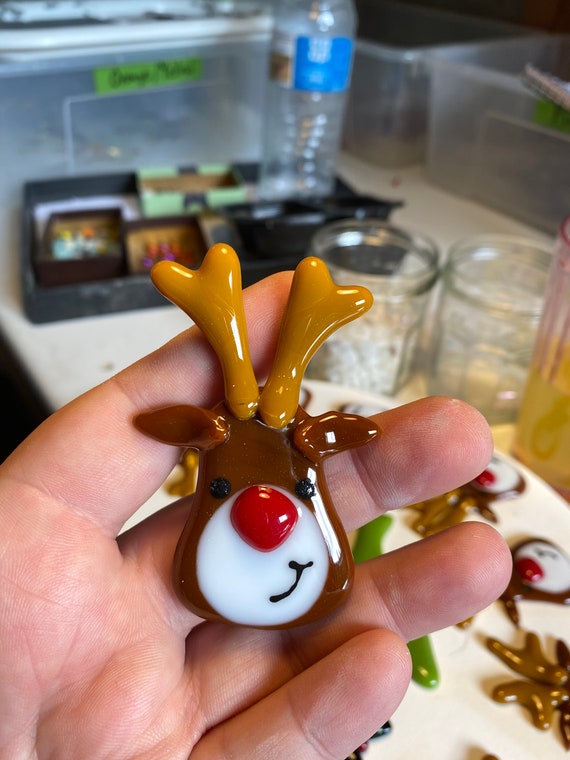 Fused Glass Christmas Rudolph Reindeer Decorations, Send a Red